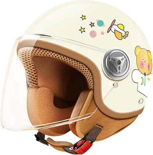 Miniatura 10 de Casco de motocicleta de cara abierta 3/4 aprobado por DOT, cascos ligeros retro vintage, para niños y niñas de 3 a 15 años de edad, casco de scooter