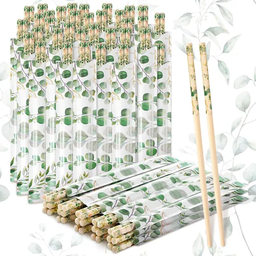 Miniatura 9 de 50 pares de palillos de flor de cerezo a granel con funda azul, palillos desechables de bambú de eucalipto, favores de boda, suministro de comida