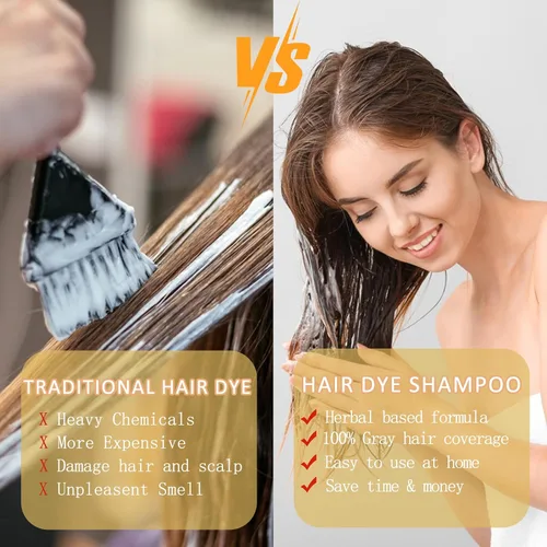 Miniatura 6 de Yocisku Champú de tinte para cabello negro 3 en 1 para hombres y mujeres, color de cabello para cobertura del 100% de las canas, champú para canas