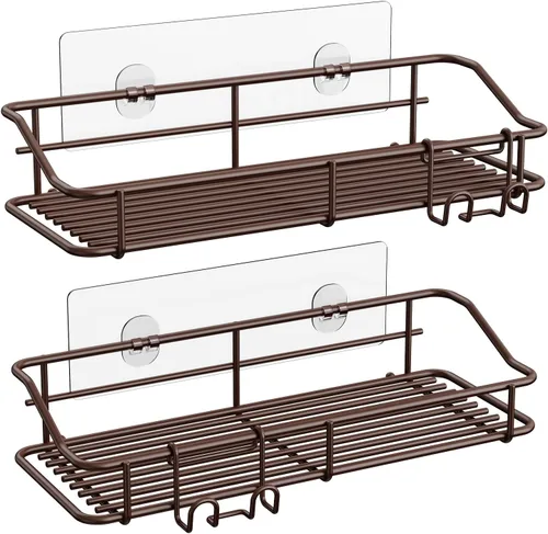 Miniatura 15 de Nieifi - Estante adhesivo para ducha con estantes de almacenamiento sin perforación de acero inoxidable con ganchos para baño, lavabo, aseo
