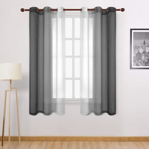 DWCN Cortinas Transparentes de Lino Sintético Negro Degradado Ombré - Cortinas Semi Transparentes de Gasa con Ojales en la Parte Superior para