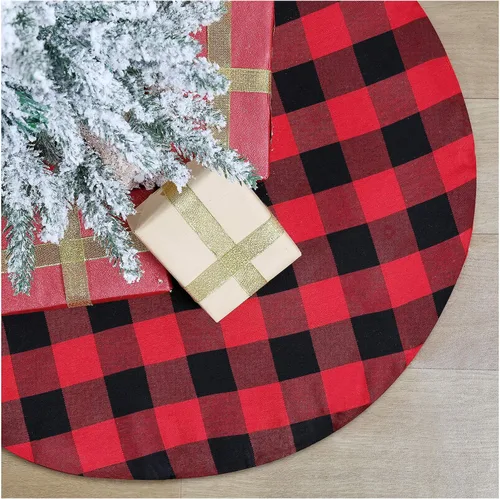 Miniatura 11 de SoarDream Faldas de árbol a cuadros de Navidad pequeñas de 24 pulgadas, falda de árbol a cuadros de búfalo rojo y negro para Navidad, fiesta de Año