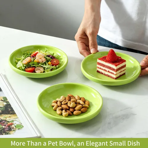 Miniatura 6 de 3 cuencos de cerámica para gatos, tazón de comida para mascotas de 5.5 pulgadas, platos para comida y agua, plato para perros pequeños (verde)