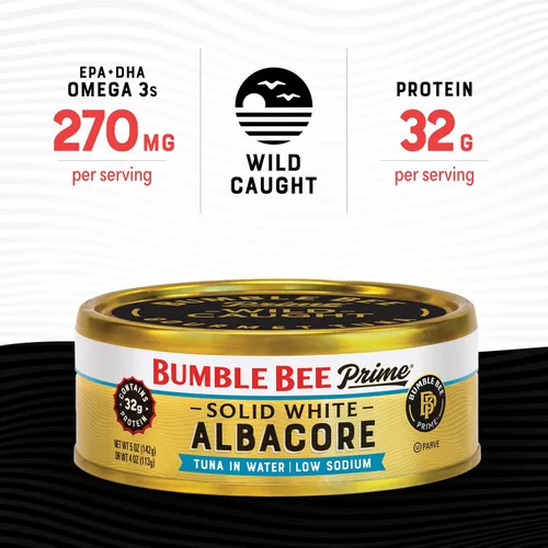 Miniatura 3 de BUMBLE BEE Atún blanco sólido de primera calidad en agua, bajo en sodio, atún enlatado, alimento rico en proteínas, lata de 5 onzas