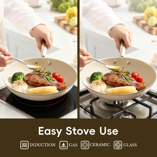 Miniatura 4 de Sartenes antiadherentes de cerámica para huevos, sartén antiadherente, sartén de cocina de 8 pulgadas, no tóxico, apto para inducción, utensilios