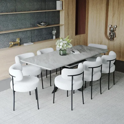 Miniatura 16 de Mesa de comedor de mármol para 4-8, mesa de comedor extensible de 62.4 a 78.15 pulgadas, mesa de cocina moderna, mesa rectangular que ahorra espacio