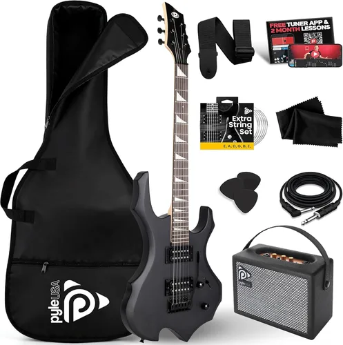Pyle Heavy Metal EG Fire Guitarra Eléctrica de Metal con Kit de Amplificador, Instrumento de Tamaño Completo con Amplificador de Práctica y
