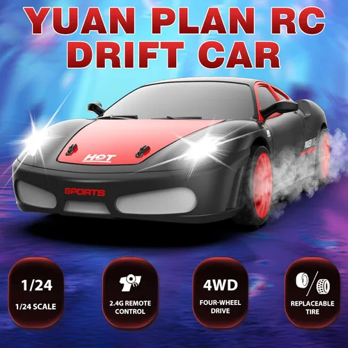 Miniatura 2 de Coches de Deriva RC, 2.4Ghz 1:24 Coche de Control Remoto 4WD de Alta Velocidad Deriva RC con Luz LED y Neumáticos de Deriva Coches de Juguete