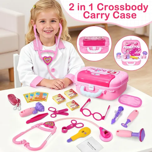 Miniatura 7 de Disfraz de doctor para niños – Juego de juguetes de simulación médica para niñas – Kit de médicos para niños pequeños de 3 a 5 años – Conjuntos