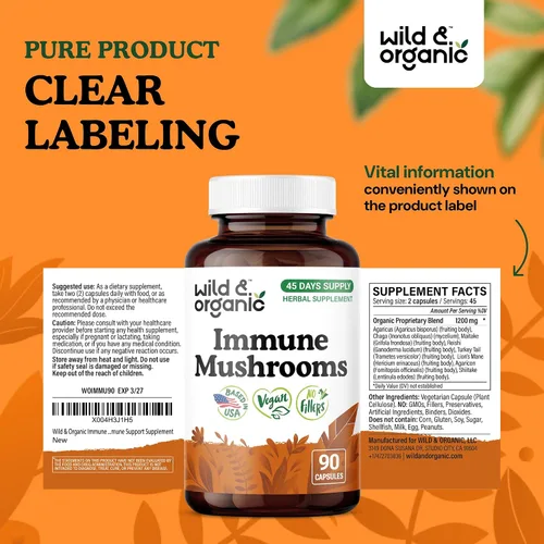 Miniatura 7 de Wild & Organic Cápsulas de complejo de hongos inmunes – 8 suplementos de mezcla de hongos para apoyo inmunológico con cola de pavo, polvo de chaga