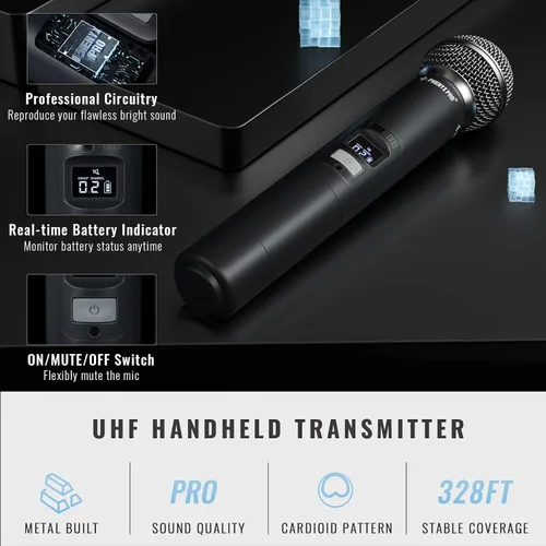 Miniatura 3 de Sistema de micrófono inalámbrico Phenyx Pro, micrófono inalámbrico de cuatro canales, con 4 x 40 frecuencias UHF, escaneo automático, rango largo