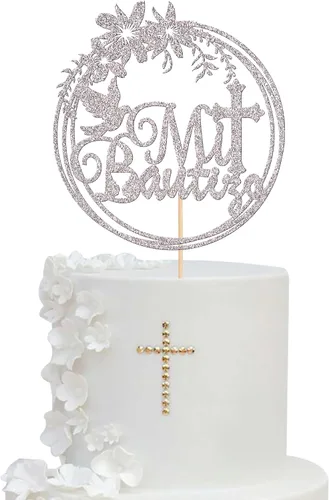 Miniatura 16 de Rsstarxi 1 paquete de decoración de pastel con purpurina que Dios bendiga al niño, primera comunión, bautismo, decoración para bautismo, baby