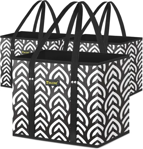 Miniatura 10 de BALEINE Paquete de 3 bolsas de comestibles reutilizables, bolsas de compras plegables para comestibles con parte inferior reforzada y asas