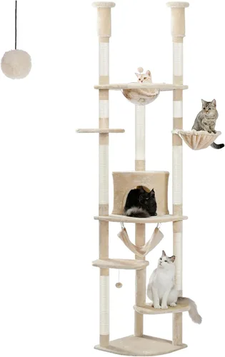 Miniatura 9 de PEQULTI - Árbol para gatos de 53 pulgadas para interiores, condominio grande, postes de rascado de sisal, hamaca y percha, diseño de cactus fresco