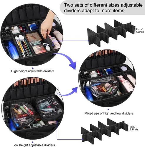 Miniatura 3 de Organizador profesional de cosméticos Travelmall, estuche de formación, de 3 capas, multifunción, en negro, caja artística para cosméticos, cepillos