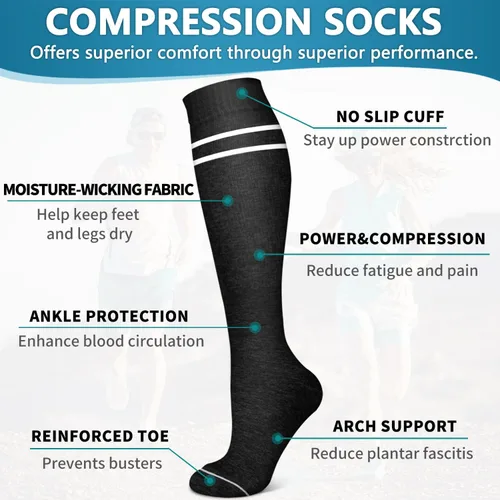 Miniatura 208 de 6 Pack Copper Compression Socks for Women and Men Circulation-Best Support for Medical, Running,Nursing,Athletic
