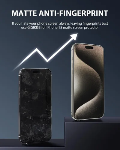 Miniatura 4 de GIGIKISS Paquete de 2 protectores de pantalla mate para iPhone de 15 a 6.1 pulgadas, protector de pantalla antihuellas y antirreflejos, vidrio