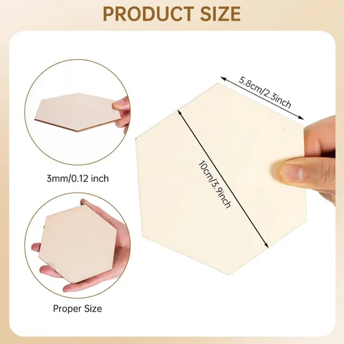 Miniatura 2 de 50 piezas de madera en blanco sin terminar, rebanadas hexagonales de madera natural de 4 pulgadas, recortes para manualidades DIY, pintura