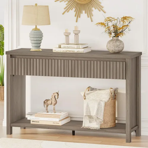 Miniatura 11 de BON AUGURE Mesa consola con almacenamiento, mesa de entrada negra, mesas de sofá de madera detrás del sofá para sala de estar, mesas de entrada