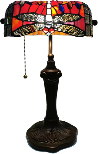 Bieye L10057 Libélula Estilo Tiffany Vidrieras Banqueros Lámpara de escritorio Lámpara de mesa para lectura, trabajo decoración del hogar, 10