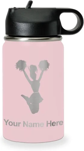 Miniatura 71 de LaserGram Botella de agua personalizada, animadora, acero inoxidable de doble pared aislada al vacío con popote superior, regalo grabado