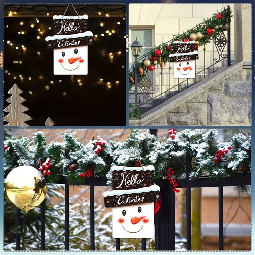 Miniatura 6 de D4DREAM Letrero de bienvenida con texto en inglés «Hello Winter» para puerta delantera, Navidad, invierno, bienvenida, coronas, colgador