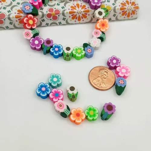 Miniatura 2 de 200 cuentas de arcilla polimérica de flores, cuentas espaciadoras de flores mixtas para hacer pulseras, collares, joyas