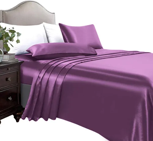 Miniatura 14 de Anex Linen Juego de sábanas de satén, juego de ropa de cama de 4 piezas, hilos altos, juego de sábanas 100% satén beige ultra suave, juego