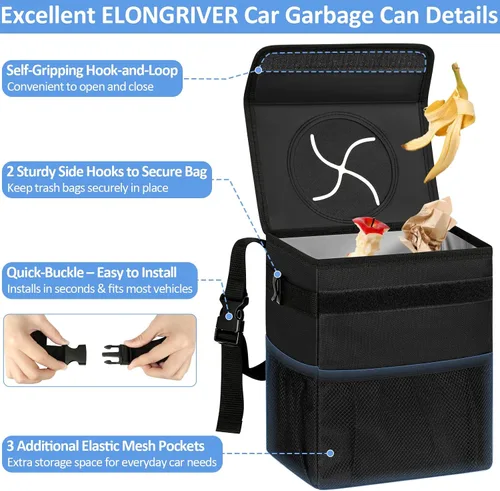 Miniatura 4 de ELONGRIVER - Basurero para asiento trasero o delantero de automóvil, a prueba de fugas, bonita bolsa de basura para vehículos utilitarios