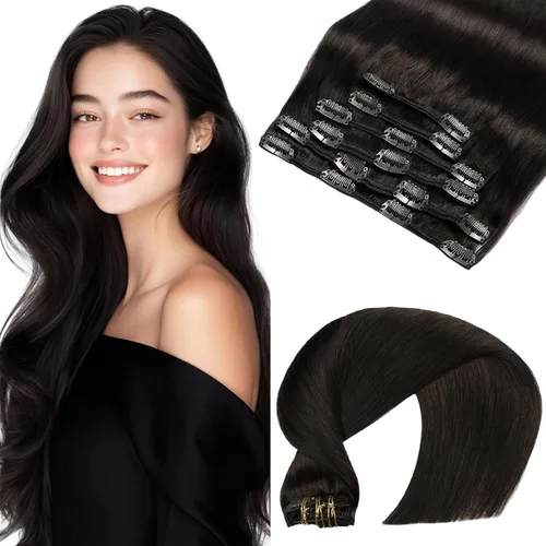 Miniatura 24 de VINBAO Extensiones de cabello humano con clip, balayage, color marrón ceniza a rubio caramelo, 14 pulgadas, 6 unidades, 3.53 onzas, 6