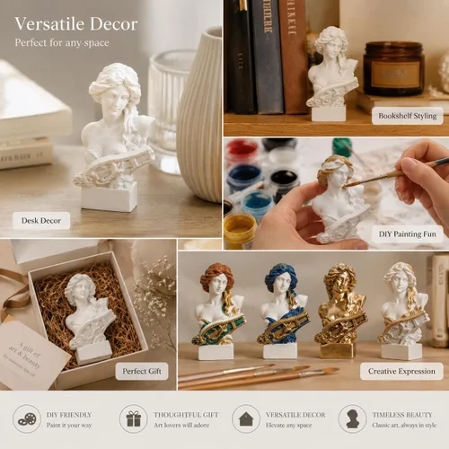 Miniatura 4 de Estatua de Busto de Resina de 2.95 Pulgadas Figurillas de Yeso Mini Escultura de Decoración del Hogar Blanca para Aficionados al Arte-Artemis