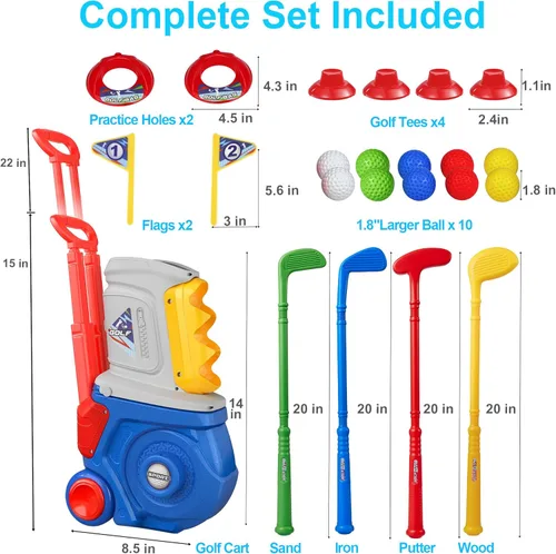 Miniatura 3 de Juego de golf para niños y niñas de 1, 2, 3, 4, 5 años, con 4 palos de golf de plástico, 10 pelotas, para interiores y exteriores, juego de palos