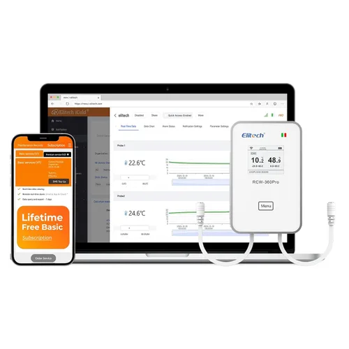 Elitech Monitor de humedad y temperatura en tiempo real WiFi 5G/2.4G, registrador de datos remoto de doble canal, almacenamiento de datos en la