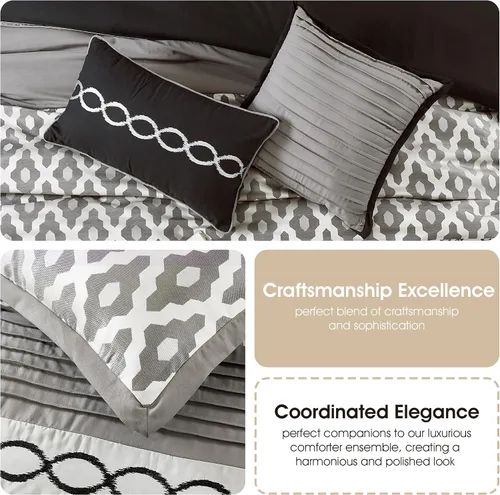 Miniatura 6 de Grand Avenue Juego de edredón negro tamaño King, 10 piezas, edredones y juegos de ropa de cama jacquard, falda de cama a juego, almohadas y fundas