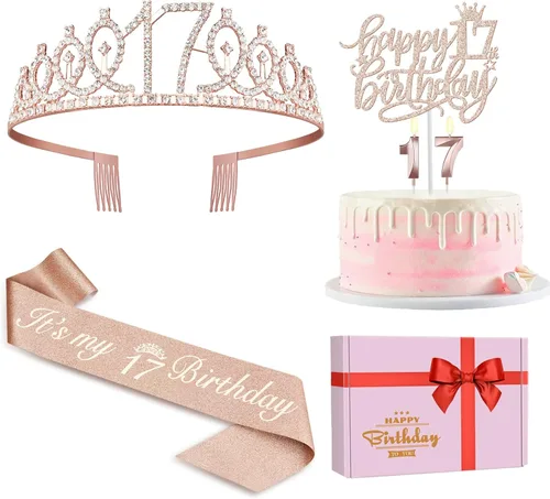 Miniatura 15 de Decoraciones de cumpleaños número 13 para niñas, incluyendo corona/tiara de cumpleaños 13, banda oficial para adolescentes y decoración de pastel
