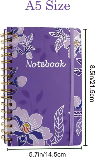 Miniatura 2 de Paquete de 3 cuadernos de bolsillo de tapa dura en espiral para mujeres, cuadernos universitarios a rayas A5 con bolsillo, 8.5" x 5.7", 160 páginas