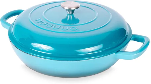 Miniatura 18 de Cazuela de hierro fundido poco profunda con tapa, olla antiadherente para horno holandés, apta para horno hasta 500 ° F, utensilios de cocina