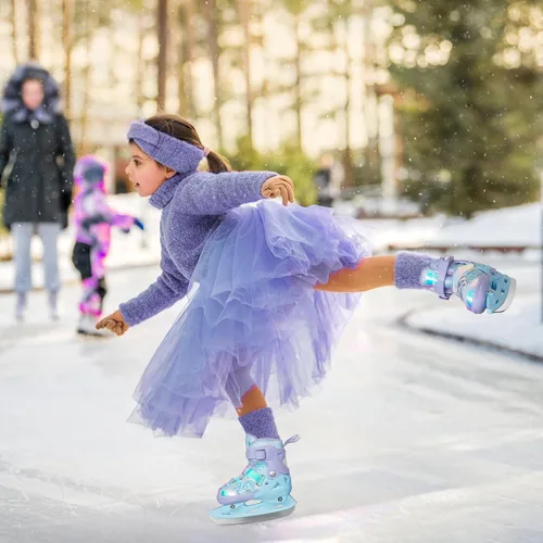 Miniatura 3 de Patines de hielo ajustables Nattork para niños - 4 tallas ajustables con cordones, patines de hockey con forro de felpa cálido, soporte de tobillo