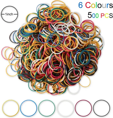 Miniatura 3 de AMUU Bandas de goma 800 unidades de 1.0 in 1 pulgada bandas de goma pequeñas 6 colores surtidos arco iris colorido bandas de goma para oficina