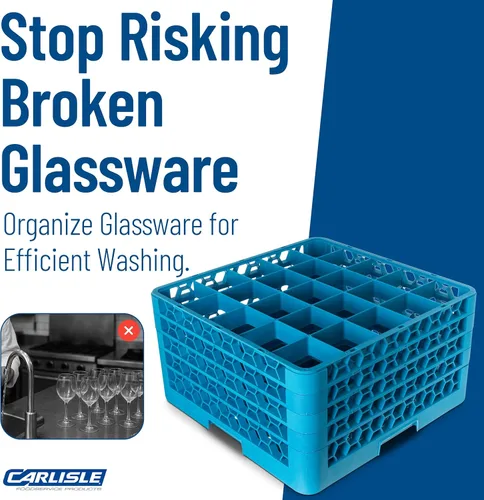 Miniatura 6 de Carlisle FoodService Products RG25-414 OptiClean - Estante de vidrio con 25 compartimentos con 4 extensores, compartimentos de 3-1/2 pulgadas, azul
