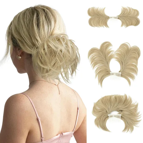 Miniatura 25 de Postizo de Cabello de Moño Despeinado con Peine Lateral Clip en Postizo de Moño para Mujeres Corto Natural Liso Versátil Estilos Ajustables Piezas