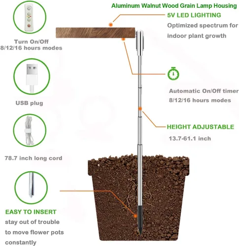 Miniatura 3 de yadoker Luz de Crecimiento de Plantas, Luz de Crecimiento LED de Espectro Completo para Plantas de Interior, Luces de Plantas de Grano de Madera