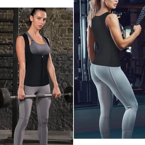 Miniatura 6 de LANCS Traje de sauna para mujer, entrenador de cintura para sudar, chaleco con cremallera, moldeador de cuerpo, corsé adelgazante, camiseta sin