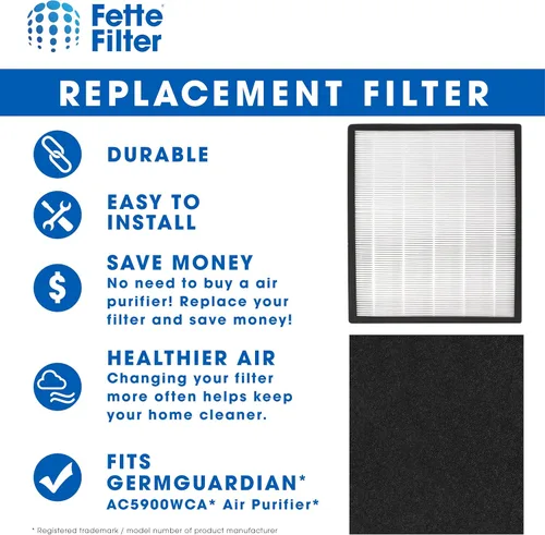 Miniatura 3 de Fette Filter - Filtro de repuesto HEPA H13 de alta calidad J compatible con GermGuardian FLT5900 para AC5900WCA y AC5900WDLX purificador de aire