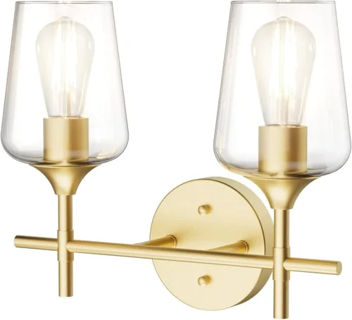 Miniatura 2 de Ralbay Lámparas de baño doradas 2 luces con vidrio transparente, iluminación moderna de montaje en pared, iluminación industrial de granja, luces