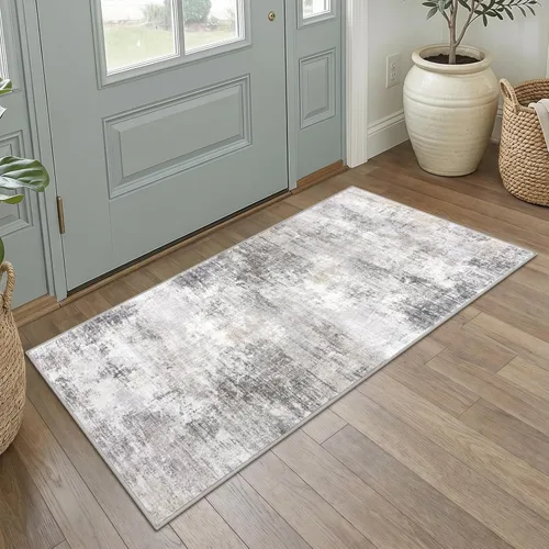 Miniatura 132 de IOHOUZE Alfombra pequeña abstracta de 2 x 3 pies, alfombra de entrada lavable para entrada interior, alfombras con respaldo de goma, alfombra gris