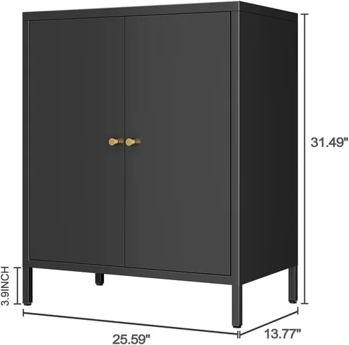 Miniatura 2 de Gabinete de almacenamiento lateral de metal pequeño de 2 puertas para habitación, entrada, pasillo, cocina, 1 estante extraíble.
