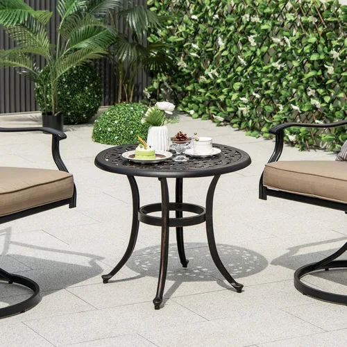 Miniatura 4 de Tangkula Mesa auxiliar de patio de 24 pulgadas, mesa auxiliar de aluminio fundido con almohadillas ajustables, mesa de centro pequeña