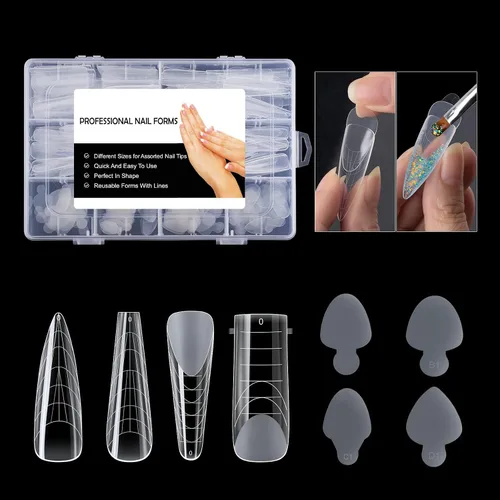 Miniatura 6 de 288 piezas de forma de uñas dobles con adhesivo de silicona francesa, kit de moldes de doble sistema reutilizable para uñas de línea francesa guías
