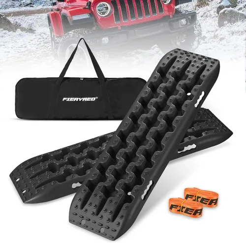 FieryRed Tablas de tracción para todo terreno, tablas de recuperación con 2 correas y bolsa de transporte, 2 pistas de recuperación de alfombrilla